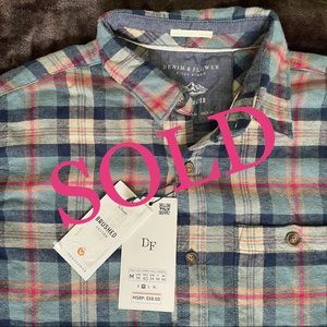 Mens Long Sleeve Flannel Plaid Shirt Size Medium